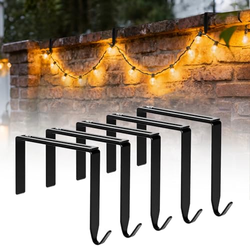 FIZZBOP Adjustable Outdoor Light Hooks, 5pcs No Drill Metal Hangers for 3.2-6.1 Inch Concrete Wall Cinder Block Fences Brick Walls Hangers Outside Hanging Rope Lights Cable Cord Holders Organizer