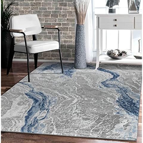 Glory Rugs Modern Abstract Area Rug 5x7 Grey Navy Rugs for Home Office Bedroom and Living Room Cover