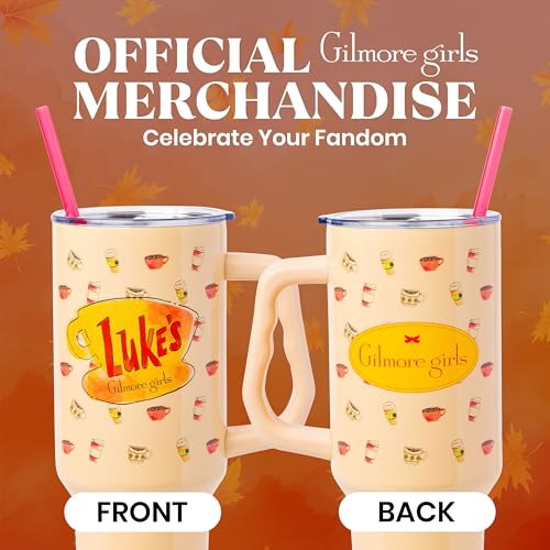 Image of Silver Buffalo Gilmore Girls Luke's Diner Double Walled Stainless Steel Tumbler with Handle and Straw, Fits in Standard Cup Holder, 40 Ounces