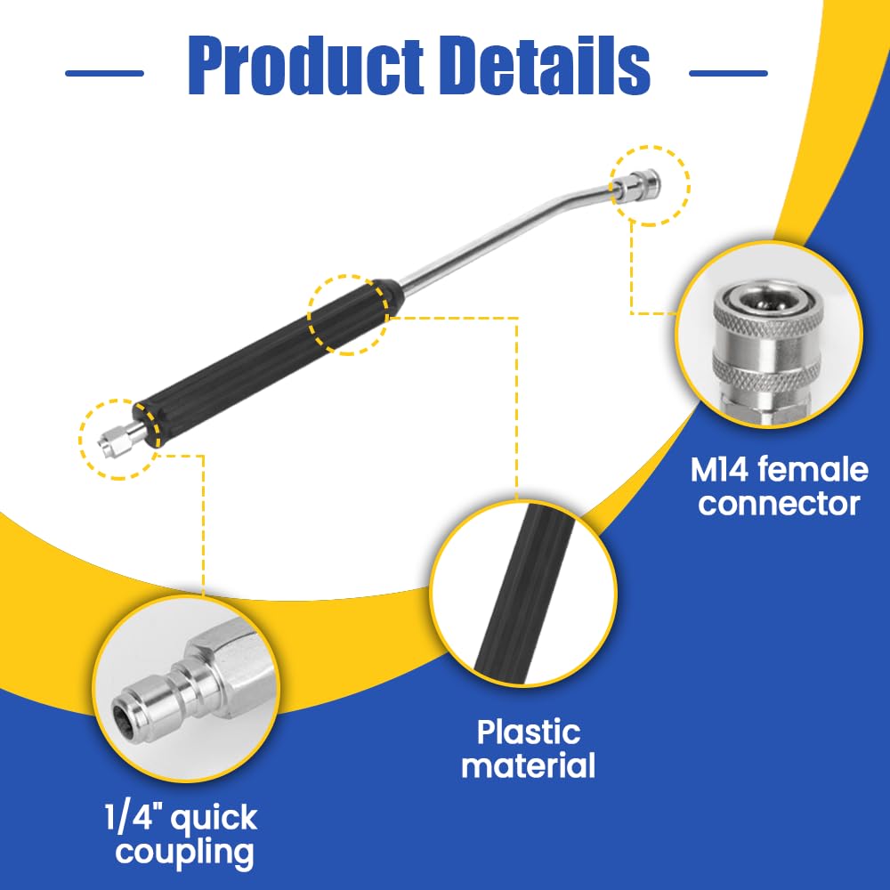 Bacchette di estensione per idropulitrice, 2 pezzi da 40,6 cm in acciaio inox, 1/4 di pollice a connessione rapida, bacchetta curva e dritta per idropulitrici