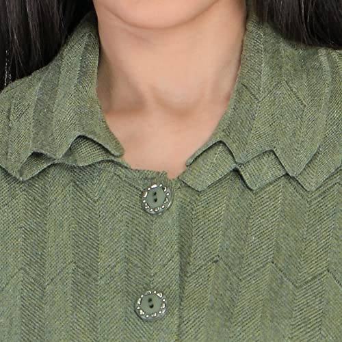 Image of LADY WILLINGTON Women Woolen Double Collar Daffodil Fabric Cardigan Winter Wear Pure Wool Cardigan for Women Free Size Long Cotty Warm Cardigans with Side Pockets