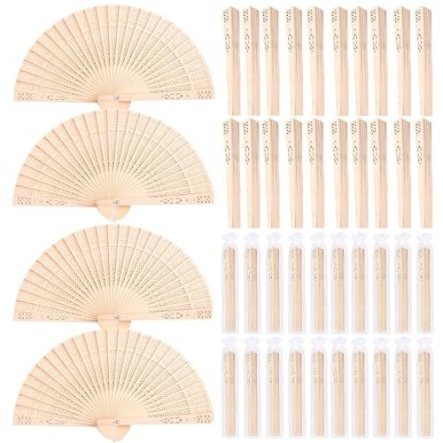 Voittozege Sandalwood Fan 50 PCS Wooden Folding Hand Held Fans Tassel