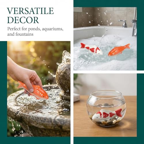 Image of Abaodam 2PCS Floating Fish Ceramic Koi Fish for Pond Fountain Garden Decor | Fake Fish china Glaze Craftsmanship Artificial Small Ceramic Figurines for Bird Bath Outdoor Water Decor