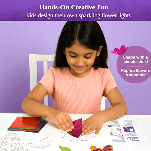 Image of Chalk and Chuckles Flower Lights - DIY Foil Art Craft Kit for Girls 9-12, Create 3D Flowers with LED String Lights, Mess-Free Creative Activity & Glowing Room Decor, Birthday Gift for Kids Age 8+