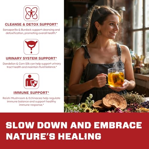 Image of VailHerbTea Sarsaparilla Root Tea Bags - 50 Count, Handcraft Herbal Tea for Detox Cleanse Support, Natural Formula w /Echinacea & Dandelion for Urinary & Immune System - Caffeine-Free, Mild Taste Tea.