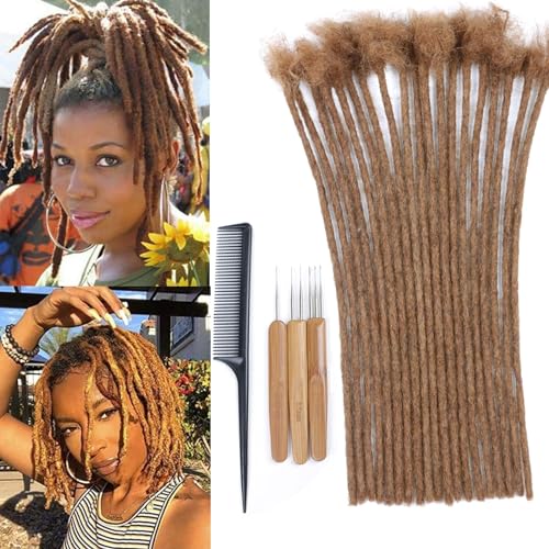 Huarisi Pre-colored Human Hair Dreadlocks Extensions for Black Women 12 inch Afro Kinky 20 Strands 0.4cm Auburn Fashion Handmade Permanent Loc Extensions Real Hair for Men (#30, 12 Inch, 20 Locs)