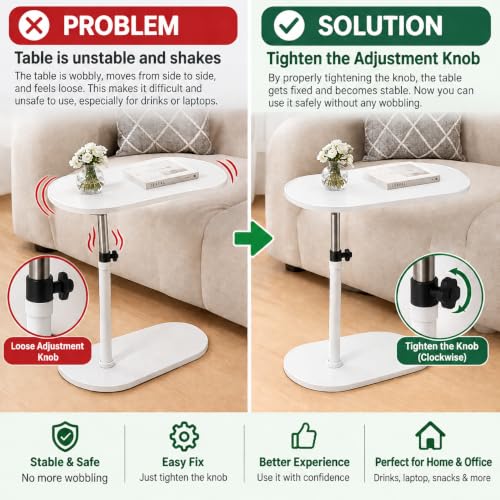Image of Adjustable Table Stands Couch Side Table, Swivel TV Tray Table, 360 Top Moving C-Shaped End Table, Slides Under Couch Side Stand (White)