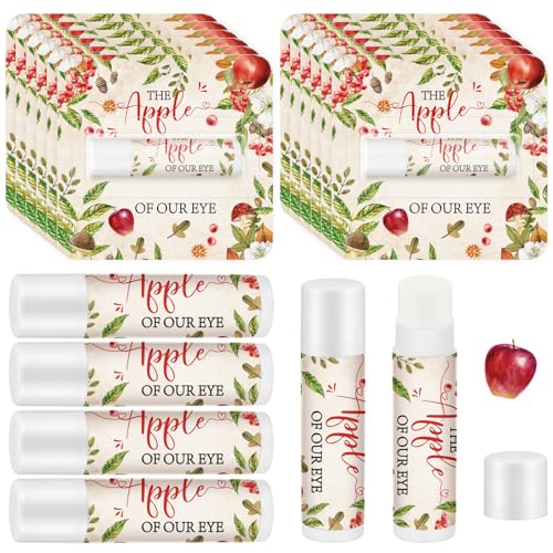 Image of 24 Pcs Apple Theme Baby Shower Lip Balms Bulk the Apple of Our Eye Baby Shower Party Favors for Guest Lip Balm Gift Set Travel Size Lipstick Autumn Thanksgiving Sweet Birthday Favor Decoration