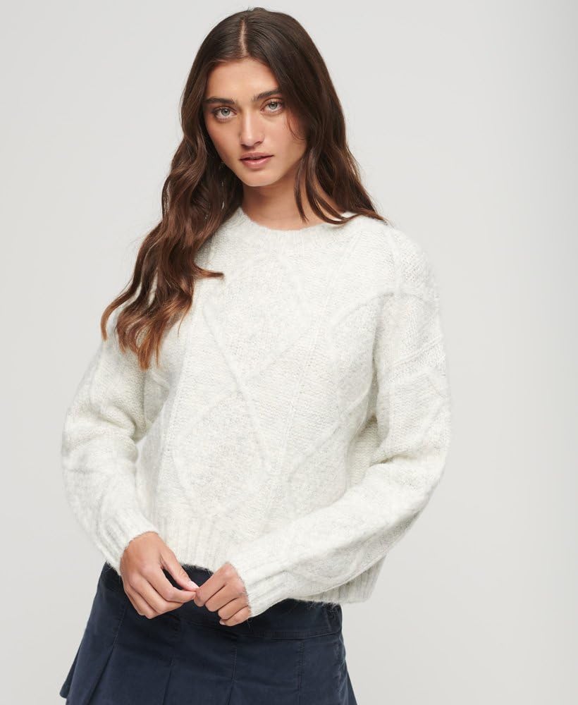Superdry Chunky Cavo Knit Jumper W6110498A Ice Marl Grey Taglia 16, Ice Marl Grey, 48