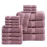 LANE LINEN 100% Mercerized Cotton Luxury Bathroom Towel Set - 16 Pcs - Super Soft, Fluffy & Highly Absorbent - 4 Bath Towels, 8 Washcloths, 4 Hand Towels - Pre Shrunk, Pet Friendly - Wishful Mauve