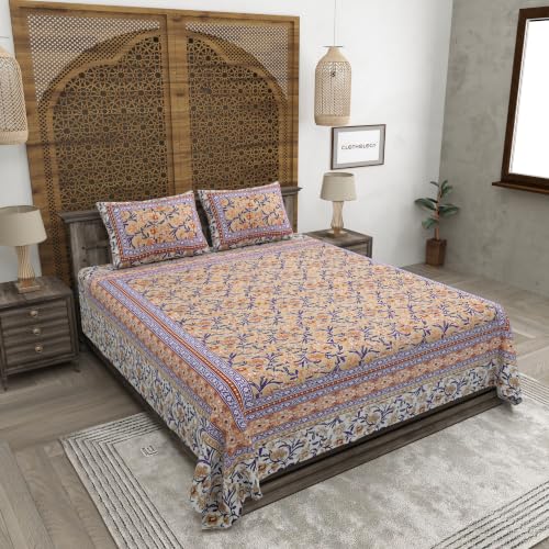 Image of Bedsheet for Double Bed King Size | Jaipuri Rajasthani Cotton Bed Sheet | 1 King Size bedsheet with Pillow Cover | 240 TC Jaipuri Prints Flat Double Bed Bedsheet Cotton King Size