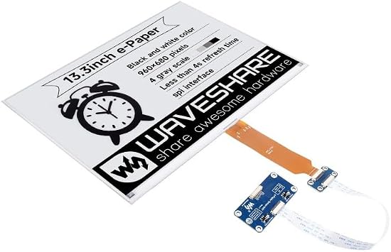 13.3inch E-Ink Display HAT K, 960680 Pixels, SPI Interface, Low Power Consumption, Wide Viewing Angle, Paper-Like Displaying Without Electricity, with e-Paper Driver HAT 13.3inch e-Paper HAT K