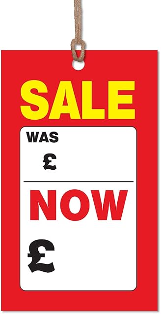Close to the Bone Cards - Promotional Labels - x200 Swing Ticket - (STRING IS NOT INCLUDED) Tag - Was/Now - 57x95mm #1535A, Red