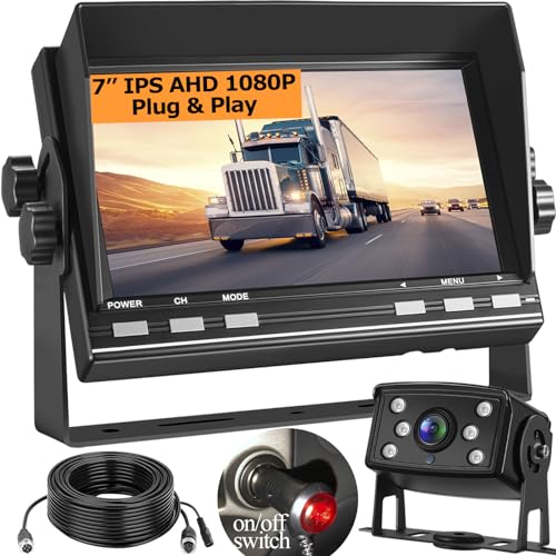 RV Backup Cameras for Trucks Plug and Play,AHD 1080P 7” Monitor Vehicle Back up Camera Kit,IP69...
