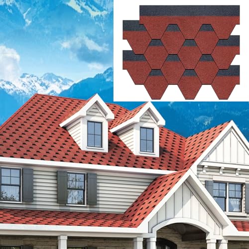 Tejas Asfálticas para Techos de Villas, Tejas Rojas Adhesivas Impermeables, 100x32 cm, para Terrazas acristaladas, Gazebos, Hoteles de Lujo, Terrazas, Balcones y Renovación de Techos(42pcs)