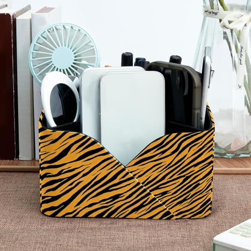 Porte-stylos rectangulaire orange zébré à 2 compartiments pour bureau