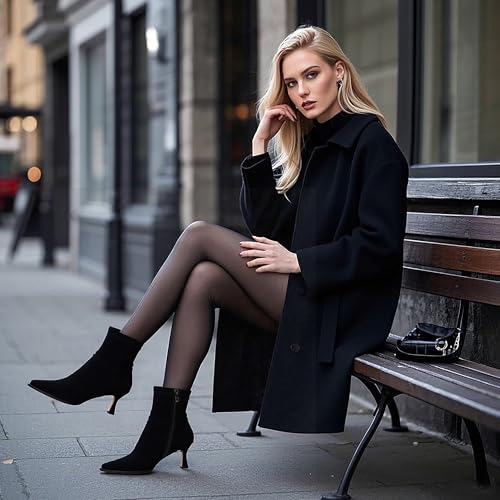 Image of Womens Brown Suede Fall Boots with Side Zip, Ankle, Mid Calf, Pointed Toe, Kitten Heel, Dressy, Short Boots