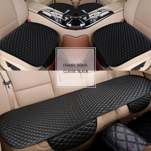 Image of Hicle Premium Car Seat Cushion Set - 3 Piece Anti-Slip PU Leather Seat Covers for Front & Rear Seats - Universal Fit (Black)