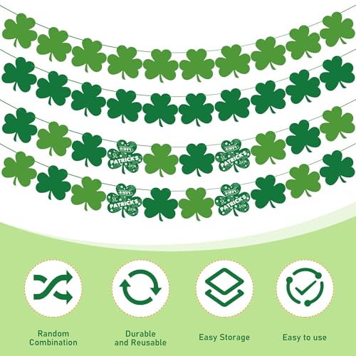 Image of OHOME St Patricks Day Decorations - 40 Pack Shamrock Clover Banner - Shamrock Decorations Garland Irish St Patty's Day Accessories Party Favors for Home Door Birthday | St. Patrick's Day Decor