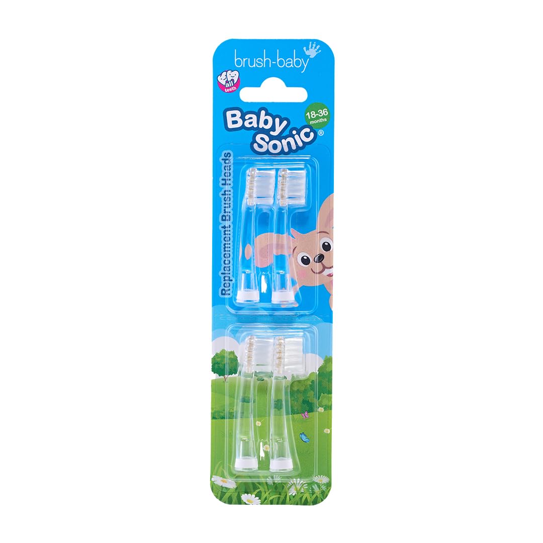 brush-baby - replacement heads for babysonic electric toothbrush, 18-36 months - soft, gentle brush heads for baby teeth & gums - toddler toothbrush head, bpa-free, toddler oral care - 4 pack