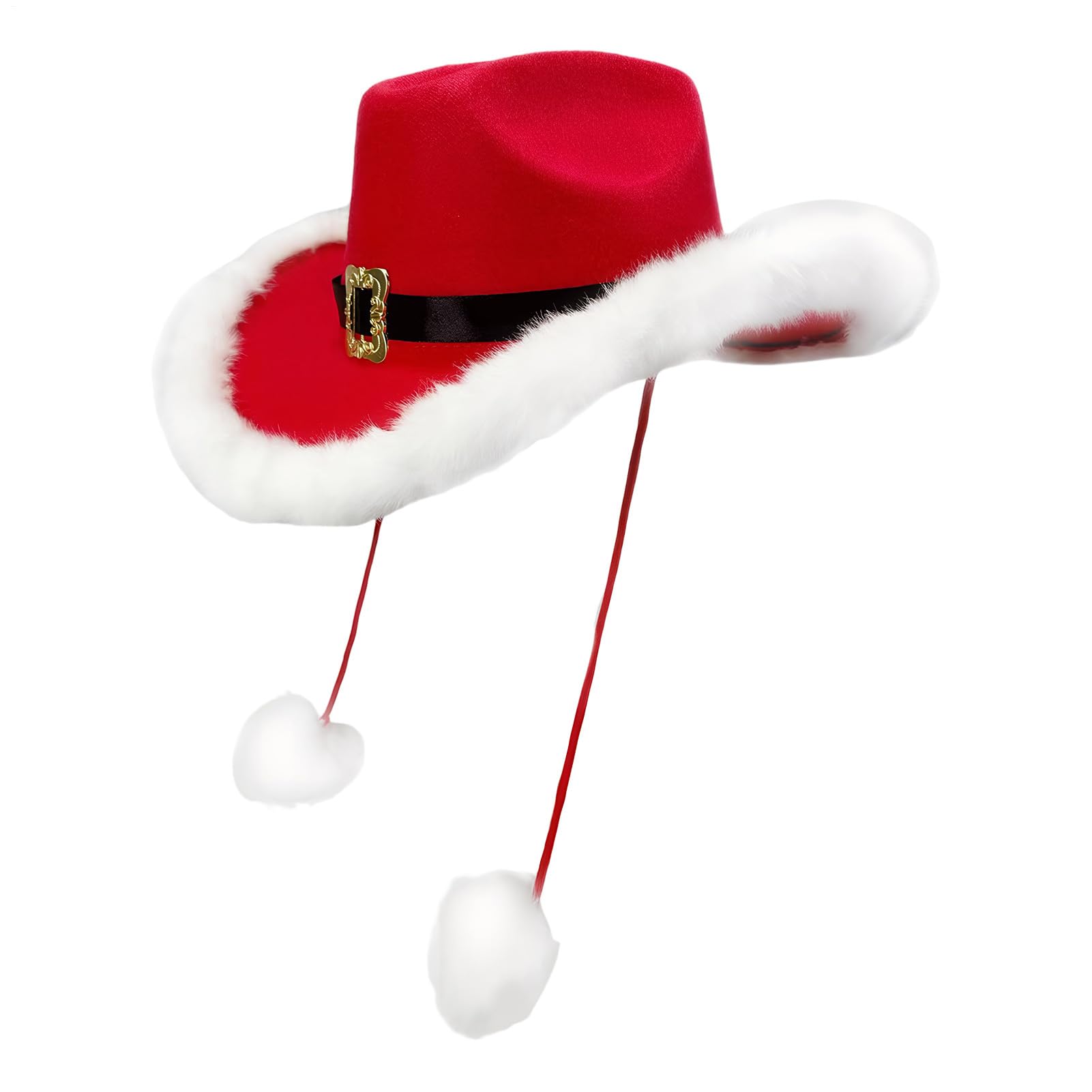 Sombrero De Rojo Gorro con Diseño de Pompones | Gorros De Santa Para Adultos Con Borde De Peluche Blanco Para Niñas Y Adultas Disfraces Navideños Accesorios Fotos Actuación