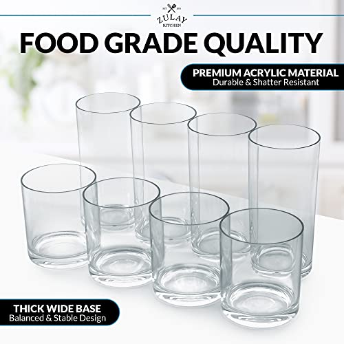 Zulay Plastic Tumblers Drinking Glasses Set Of 8 Clear - 4 Each: 12Oz And 16Oz Acrylic Cups For Kitchen - Unbreakable, Dishwasher Safe Plastic Glasses Set #TOP5