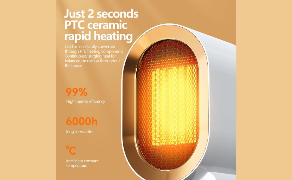 Miniatura 3 de ME JO Calentador eléctrico portátil de 1200 W - Calentador personal compacto enchufe del Reino Unido  Mini calentador de cerámica de calentamiento