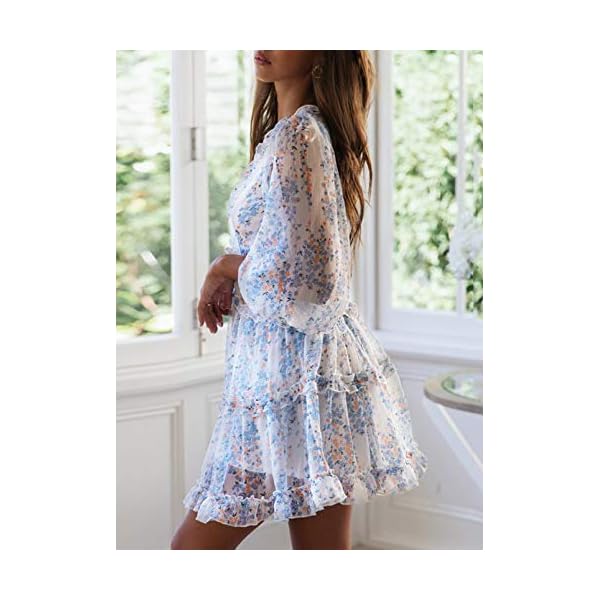 Dokotoo-Womens-Spring-Summer-Deep-V-Neck-Ruffle-Long-Sleeve-Floral-Print-Mini-Dress Dokotoo Womens Sun Casual V Neckline Long Sleeve Open Back Floral Print Mini Dress Bohemian Fashion Skater A Line Ruffle Hem Beach Dresses White Medium