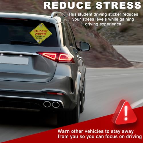Image of Wevdn 2 PCS Student Driver Sign for Car Window, 5 inchx5 inch Please Be Patient New Driver Sticker with Suction Cups, Car Accessories (Red)
