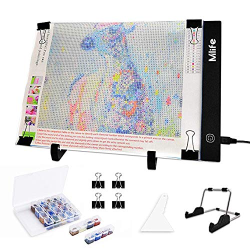 Mlife Diamond Painting A4 LED Light Pad - Dimmable Light Board Kit, Apply to Full Drill & Partial Drill 5D Diamond Painting with Detachable Stand and Clips