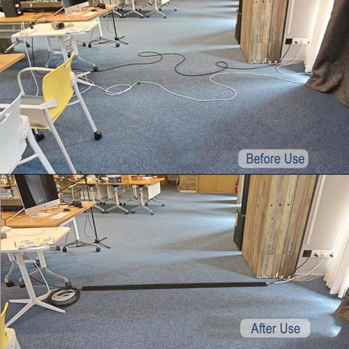 Protector para cables de piso, 20 pies de largo y 4 pulgadas de ancho, color negro, con diseño de gancho y lazo para organización y protección de cables miniatura 4