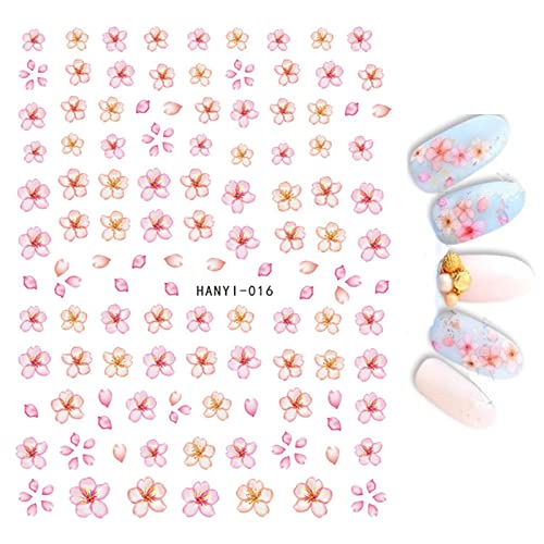 Nail Art Royalblue White Florals Watercolor Flowers Leafs Back Glue Nail Stickers,Han016 #TOP2