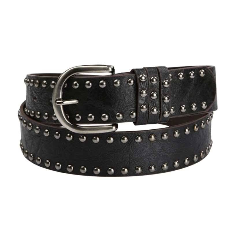 SUOSDEY Women Leather Rivets Belts for Jeans Pants Dresses Studded Leather Belts with Silver Buckle