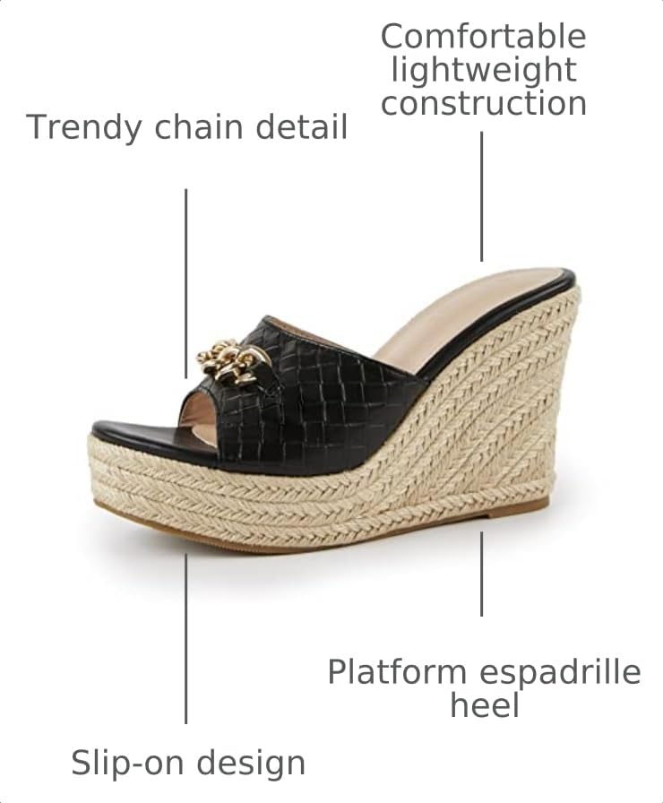 Image of Coutgo Women's Wedge Sandals Platform Espadrille Heel Chain Slip On Casual Summer Slides