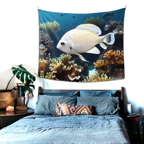 Tapisserie de décoration murale 152x129 cm poisson blanc