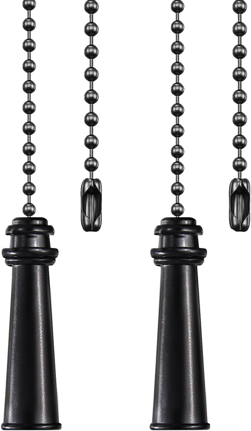 2Pack Metal Ceiling Fan Pull Chains, 12inch Black Heavy Pulls Pendant Decorative Extension, 3mm Beaded Fan Lighting Chain Extender Ornaments with Connector