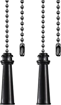 2Pack Black Lighthouse Ceiling Fan Pull Chain Set | 12inch 3mm Beaded Extension Ornaments Durable Chain Pulls with Connector for Ceiling Fans & Light Fixtures Decoration