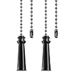 2Pack Metal Ceiling Fan Pull Chains, 12inch Black Heavy Pulls Pendant Decorative Extension, 3mm Beaded Fan Lighting Chain Extender Ornaments with Connector