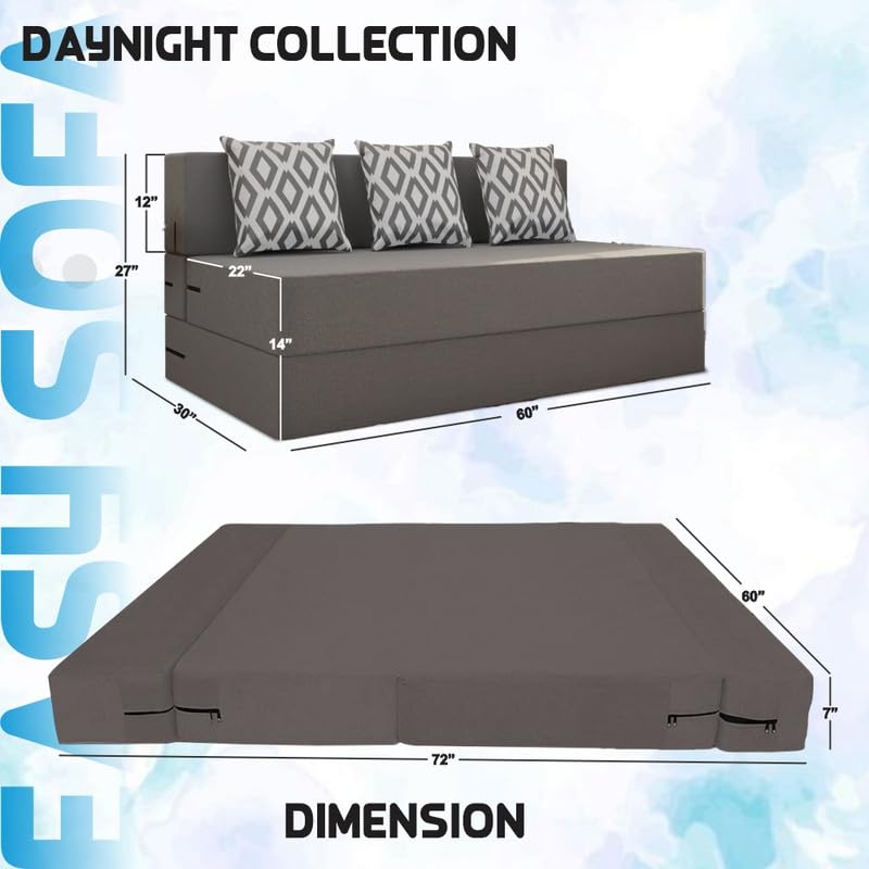 Image of Adorn India Easy 3 Seater Sofa Cum Bed (Rhombus Pattern) Size 5' X 6' Ft (Grey Color) Perfect for Home & Office for Guests (1 Year Warranty)