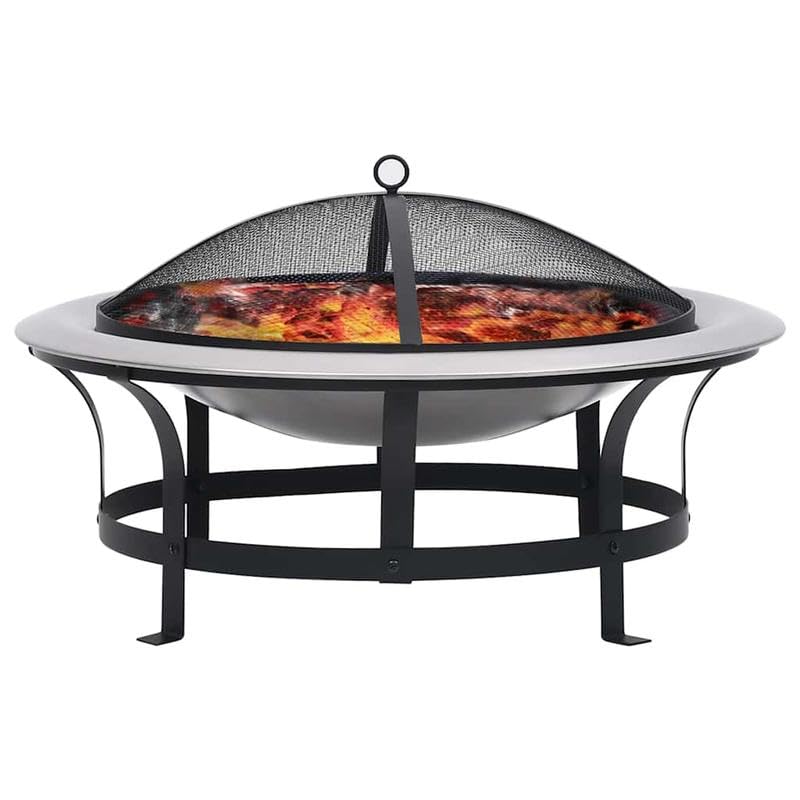 Brasero con parrilla de acero y acero inoxidable de 76 cm – Gran brasero de jardín para jardín, terraza y camping – duradero y resistente a la intemperie