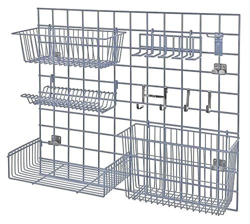 Quantum SGK-3036-1GY Store Grid Light-Duty Task Station Kit | Heavy-Duty Wall Mounted Wire Shelving Unit for Warehouse Storage Distribution | 30"W x 36"H, Gray Epoxy Coated Finish, Carbon Steel, NSF