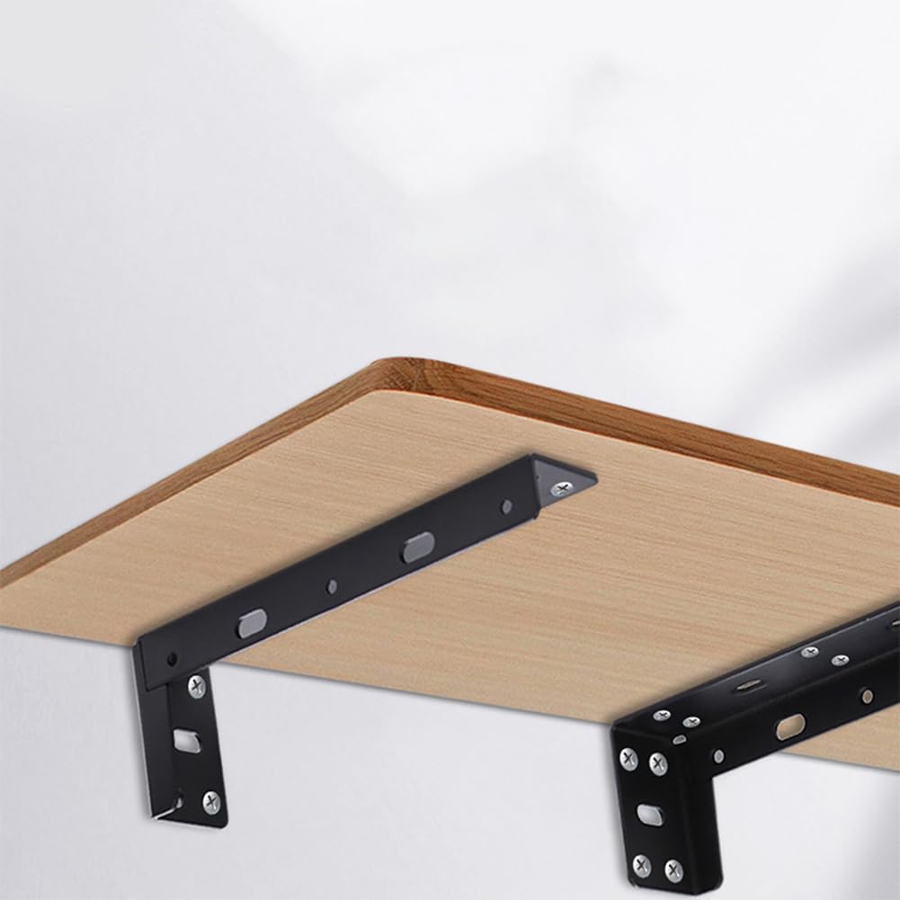 2 Piezas Escuadras para Estanterias Acero Inoxidable Soportes para Estantes Pesados Escuadras Metalicas Negro Soporte de Esquina Forma de L Montaje en Pared para Hogar Oficina 450mm