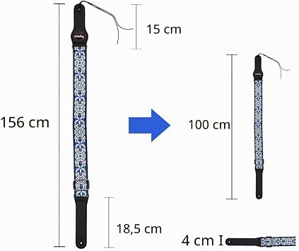 Rayzm Embroidery Guitar Strap Jacquard Weave Cotton Strap for Acoustic/Electric/Bass Guitar with Plectrum Picks Pocket Metal Buckle 5cm Wide Adjustable Length