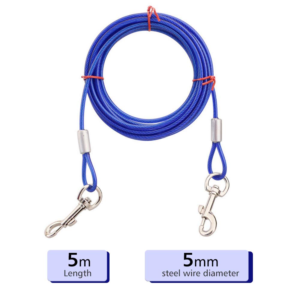 Cavo di collegamento per cani con ganci in metallo resistente, in acciaio inossidabile, copertura in PVC, per esterni, cortile, campeggio