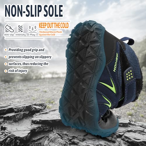 Littleplum Winterschuhe Jungen Winterstiefel Kinder Barfussschuhe Winter Warm Gefüttert Schneestiefel Wanderstiefel(B Dunkelblau,39EU)