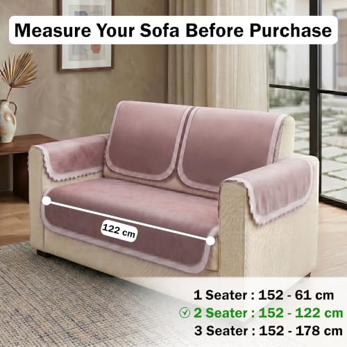 Image of Story@Home Velvet Sofa Cover 2 Seater Sofa Mat with Back Covers (152x122Cm) & Arm Rest Covers | Anti Slip Sofa Mat 2 Seater for Living Room - Ombre Dusty Coral Palette