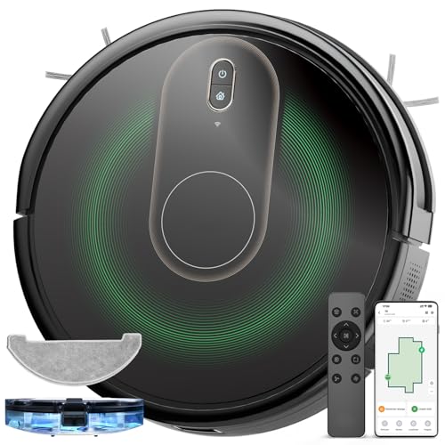 Robot Aspirador y Fregasuelos 3800Pa, Robot Aspirador con Mapeo, Autonomía 120 Minutos,Control App/Alexa/IFTTT/Siri,Aspirador Robot Ideal para Pelo de Mascotas/Alfombra y Suelo,Carga automática,Negro