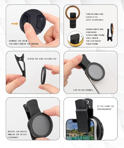Image of 5Pcs Nd Filter for Mobile, Cpl Filter for Mobile, Anamorphic Lens for Mobile, Clip-On Phone Lens Multi-Coated Adjustable Neutral Density Filter Compatible