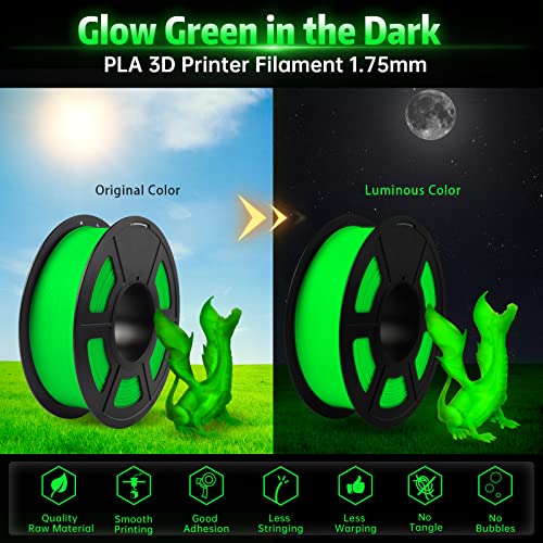 Image of SUNLU Glow in The Dark PLA Filament, Neatly Wound Luminous PLA 3D Printer Filament 1.75mm Dimensional Accuracy + /- 0.02mm, Fit Most FDM 3D Printers, 1kg Spool (2.2lbs), (Green PLA, Glow Green)