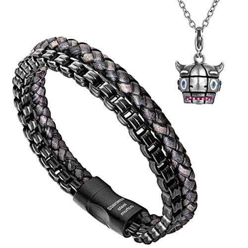 Murtoo - Pulsera para hombre Ghost Charm para Halloween - Pulsera de piel y acero inoxidable - Apto para collares y pulseras europeas Bracciali E Ghost Charm (Retrò)